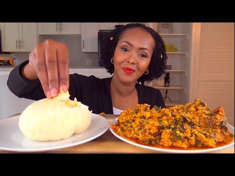 ASMR * FUFU & EGUSI SOUP W/ DRIED FISH (WEST AFRICAN FOOD * اكل الفوفو مع حساء الإقوسي مع السمك