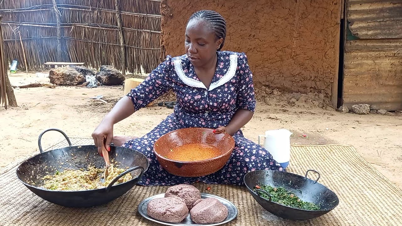 African Village Life//Cooking Most Delicious Traditional Food  with Ragi for Dinner