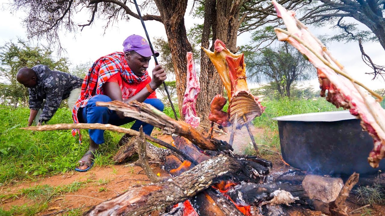 East African Food – He Gave Me The PRIZED DELICACY! [WARNING] – Goat Roast With Maasai in Kenya!