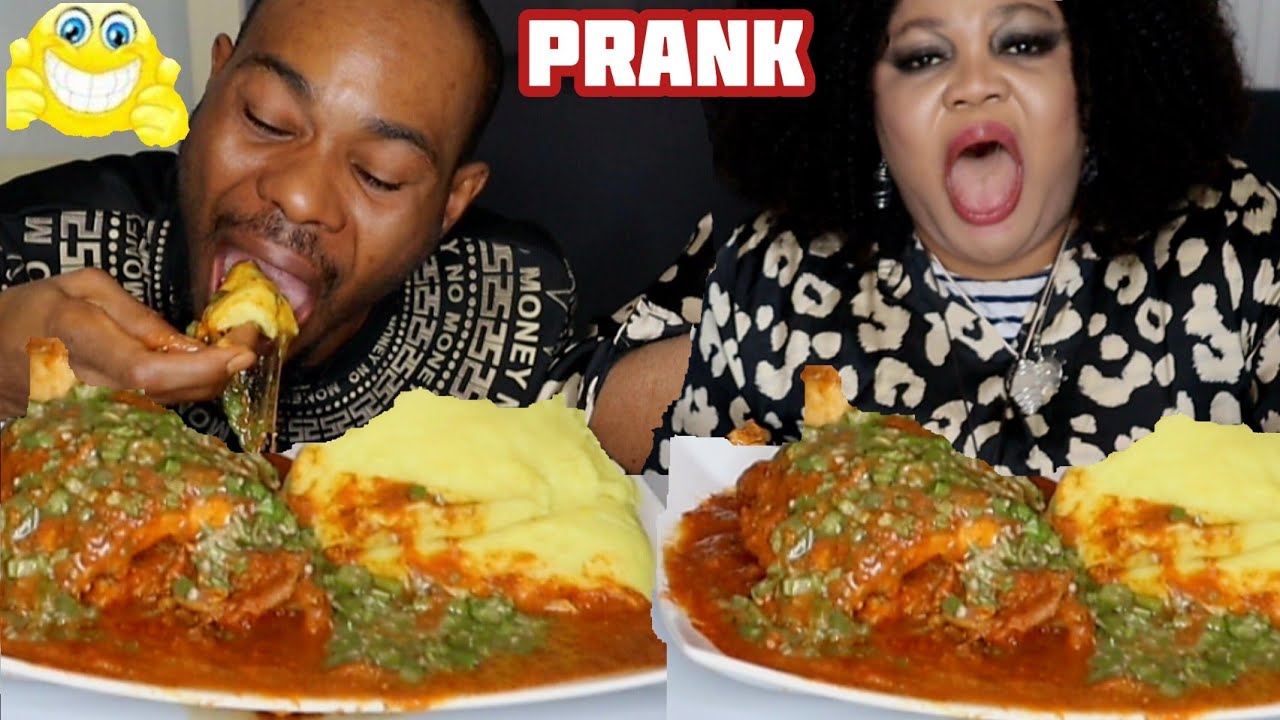 I added too much Pepper in My Wife’s Soup “Prank” Okra Soup and Fufu | African food Eating Mukprank