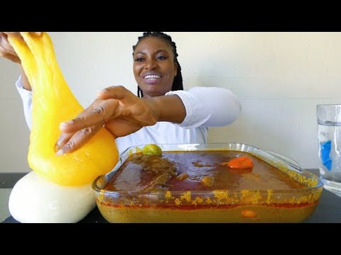 Asmr mukbang banga soup with starch fufu and pounded yam fufu