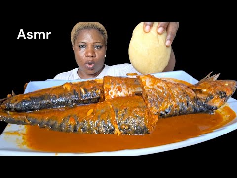 African food mukbang/ fish pepper soup with Plantain fufu. ( eating Sound ASMR)