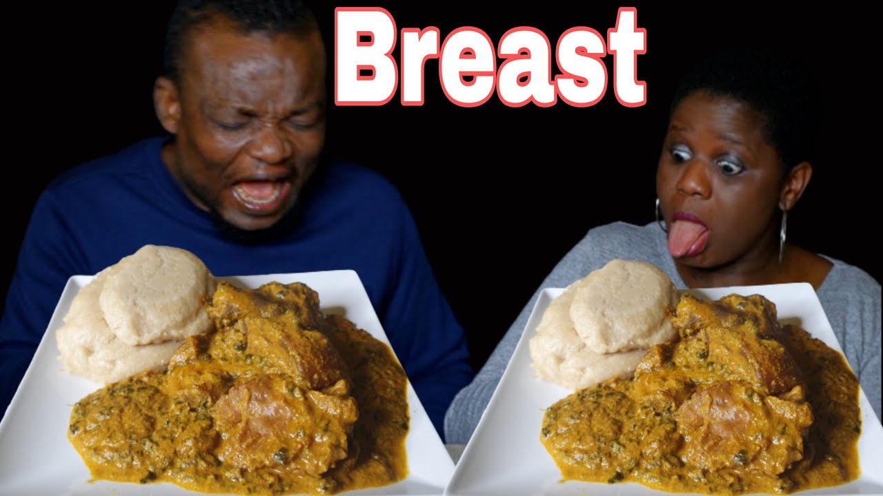 GOAT MEAT BREAST ASMR WHEAT FUFU AND PEANUT SOUP AFRICAN FOOD MUKBANG | EYES CLOSED CHALLENGE