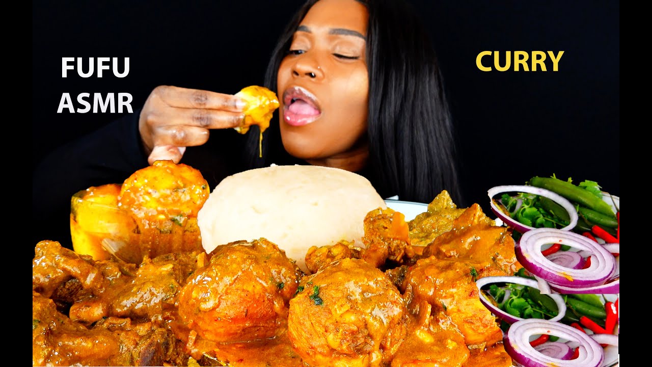 (ASMR MUKBANG) FUFU & CHICKEN CURRY, SPICY MUTTON CURRY | AFRICAN FOOD MUKBANG | ASMR EATING | FOOD