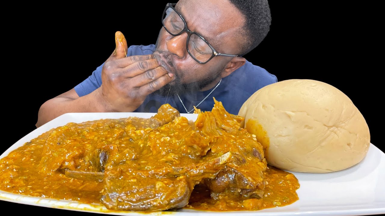 ASMR POUNDED YAM AND OGBONO SOUP WITH OKRA AFRICAN FOOD MUKBANG/NIGERIAN FOOD MUKBANG