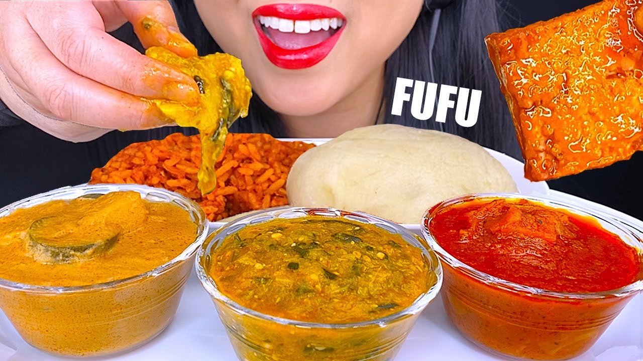 ASMR Fufu, Gofu, Mafe, Jollof Rice, Spicy Okra (African Food Mukbang) ASMR Phan