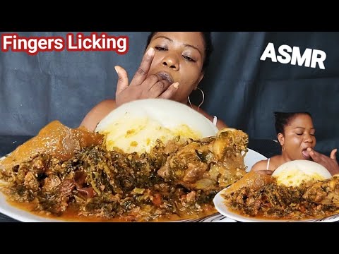 ASMR: Eating Fufu With Vegetable soup/ Fingers Licking, African food mukbang