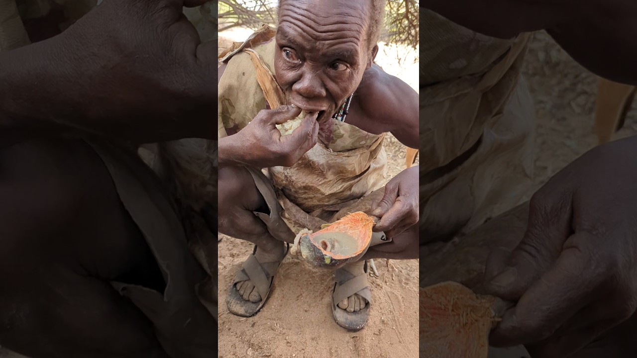 See how Hadza boys grab Food from Old man#hadzabetribe #villagelife