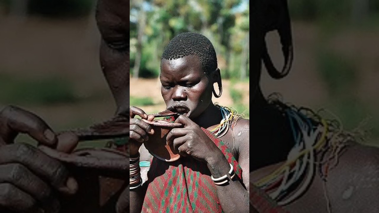 Woman in Surma Tribe inserting Lip Plate – Omo Valley Ethiopia #shorts