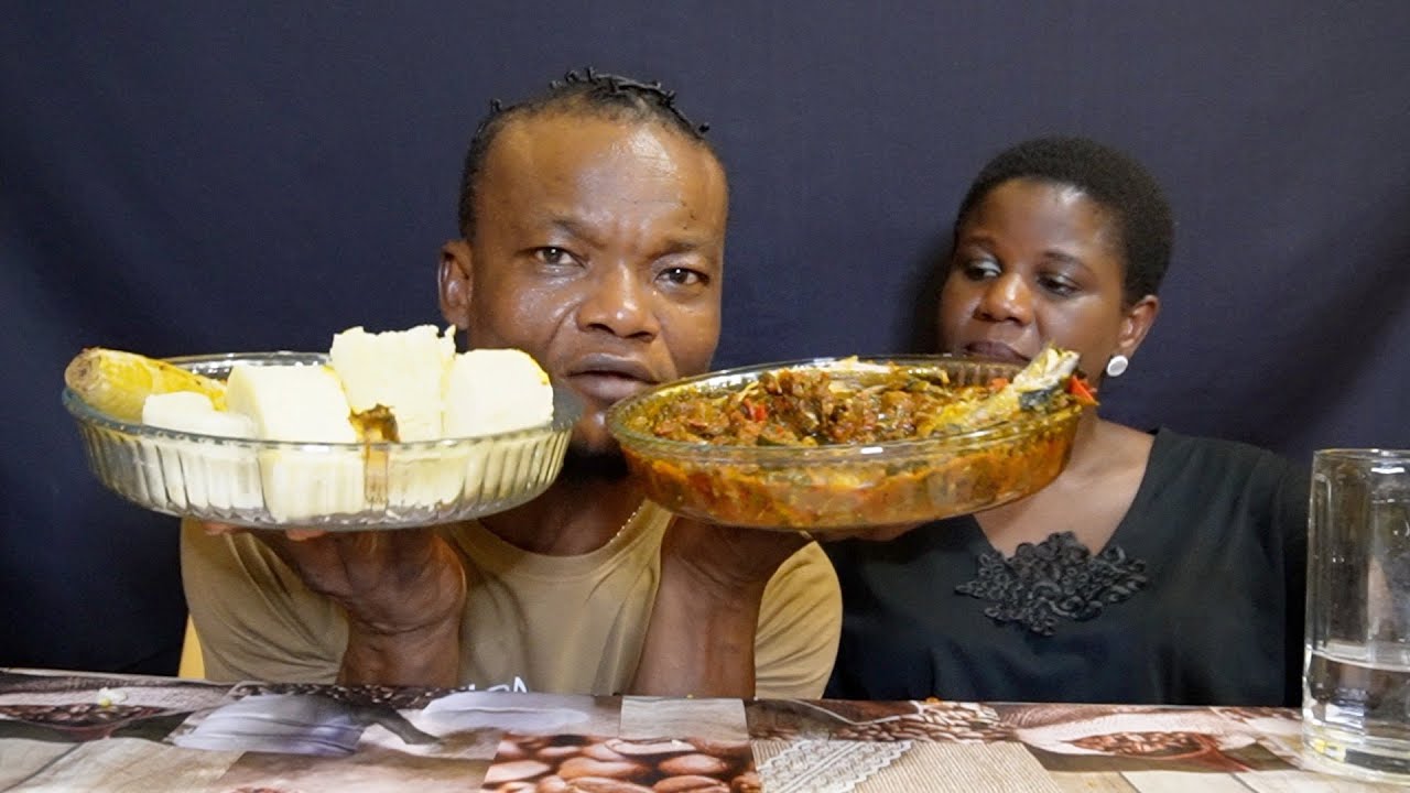 ASMR EGGPLANT STEW WITH YAM AND PLANTAIN AFRICAN FOOD MUKBANG YUMMY NIGERIAN FOOD MUKBANG