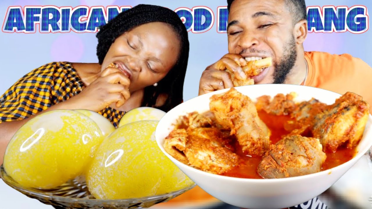 EXTREMELY DELICIOUS! ASSORTED TOMATOES PEPPER SOUP WITH STARCH FUFU | AFRICAN FOOD MUKBANG