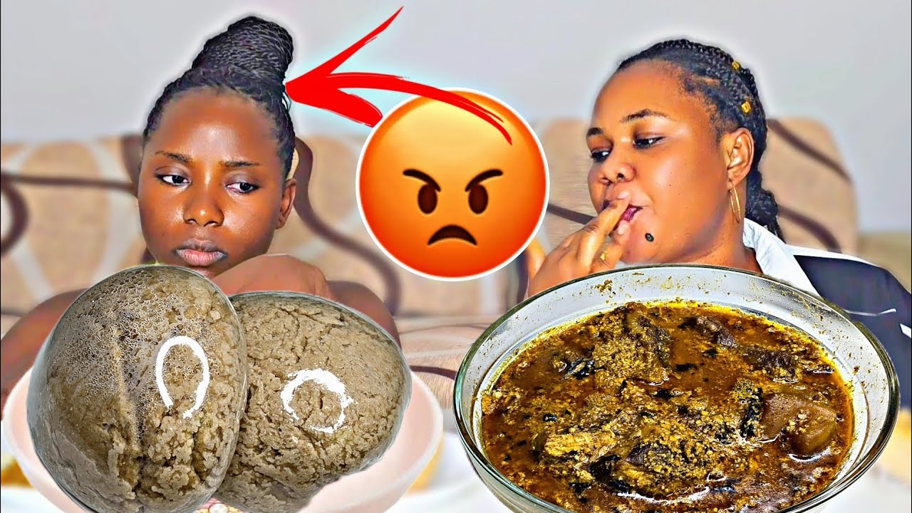 Eating Messy and Putting my Hands in Her Food mukprank, African food mukbang, oats fufu and ogbono