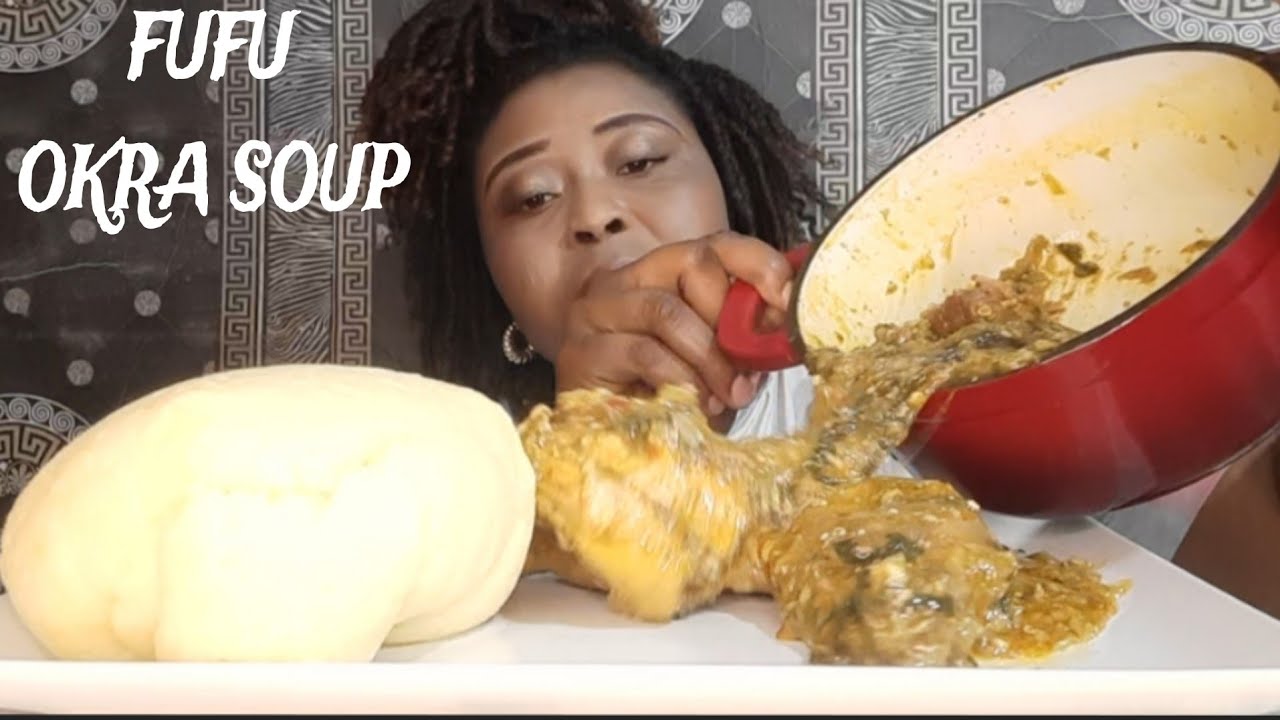 AFRICAN FOOD MUKBANG|POUNDO FUFU WITH OKRA AND SPINACH SOUP NIGERIAN MUKBANG