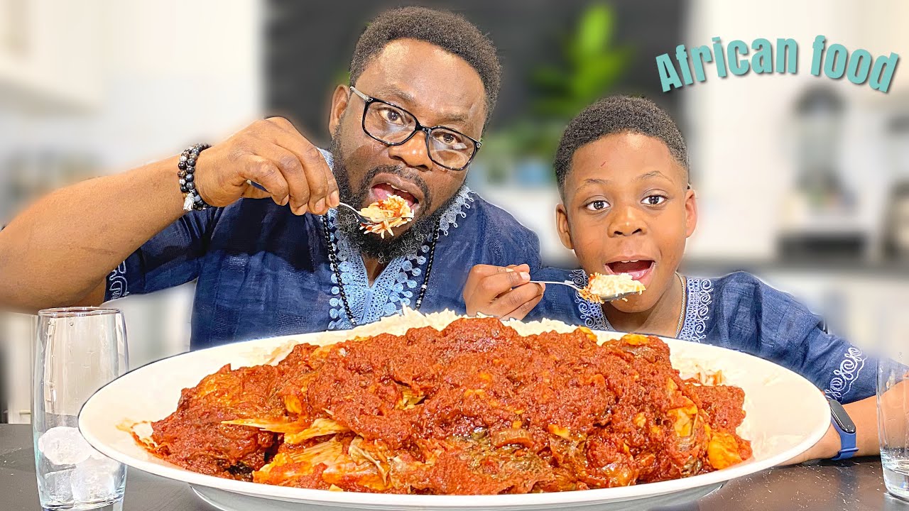 ASMR RICE & BEEF PARTY STEW AFRICAN FOOD MUKBANG (ft my only son)