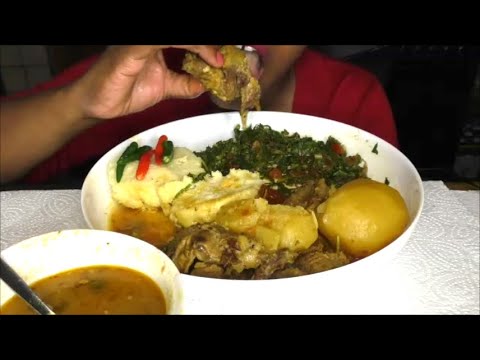 ASMR AFRICAN FOOD SADZA FUFU PAP NSIMA/BEEFSTEW/SPINACH/MUKBANG/Delicious Beef Tumbukiza