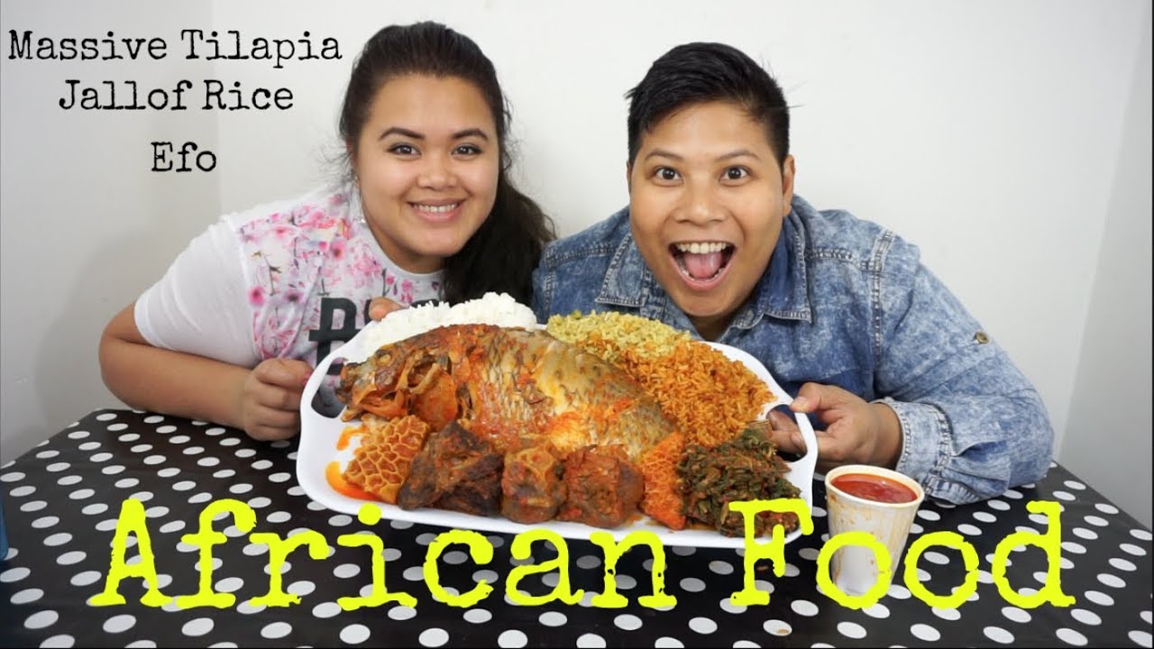 Mukbang African Food – Massive Tilapia, Asorted meats, Jollof Rice, Efo and Fried Rice