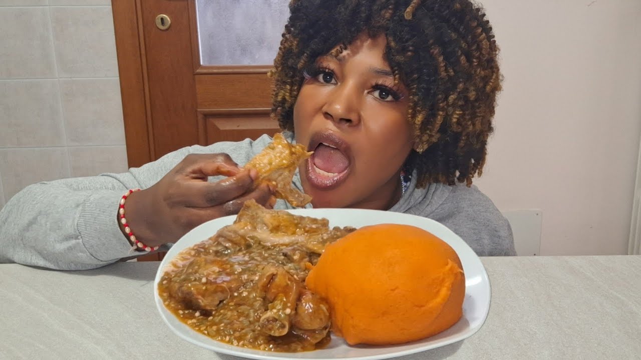 African food mukbang  carrot fufu and okro soup mukbang