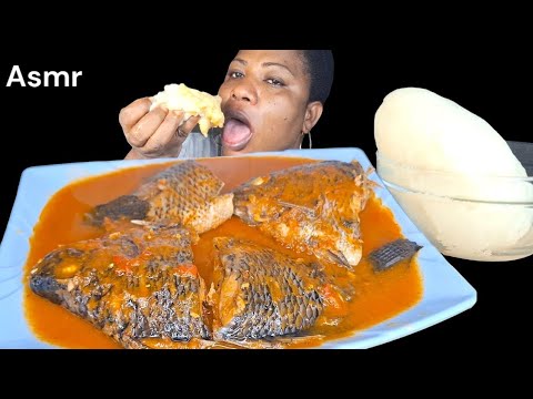 African food mukbang/ tilapia fish pepper and fufu (ASMR)