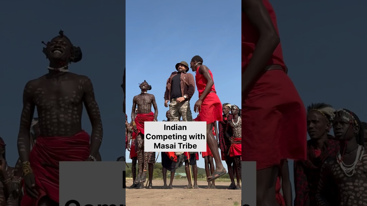 Indian competing with masai tribe #masaitribe #indianinmasai #masaimara #viralshorts #shorts #wild