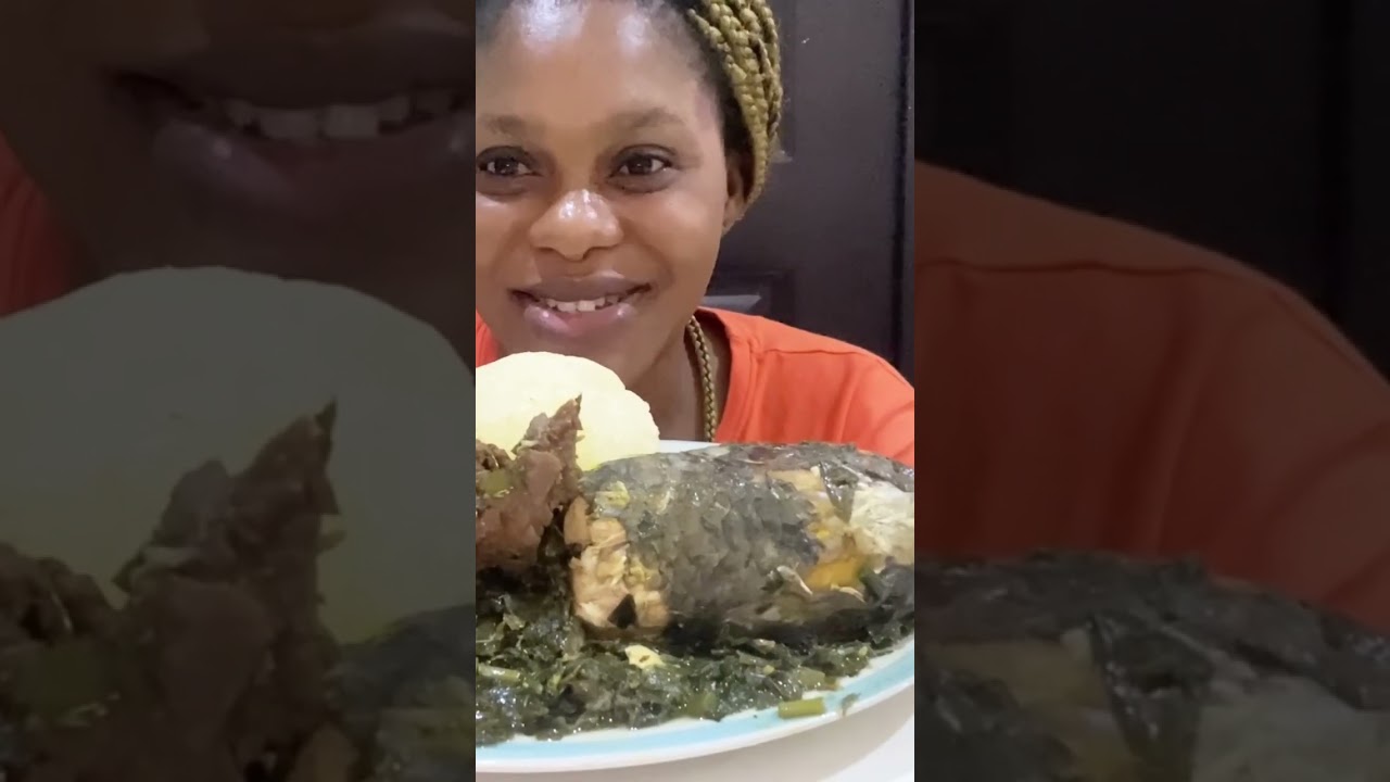 Asmr Mukbang Vegetable Soup with fufu/African Food Mukbang