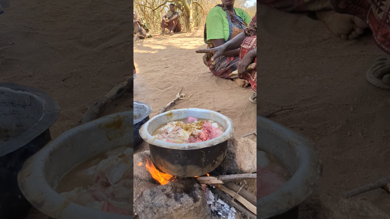 Hadzabe women are responsible to prepare food after tribe men brings Prey from hunting #food #nature