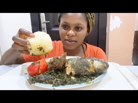 Asmr Mukbang Vegetable Soup with Fufu / African Food Mukbang