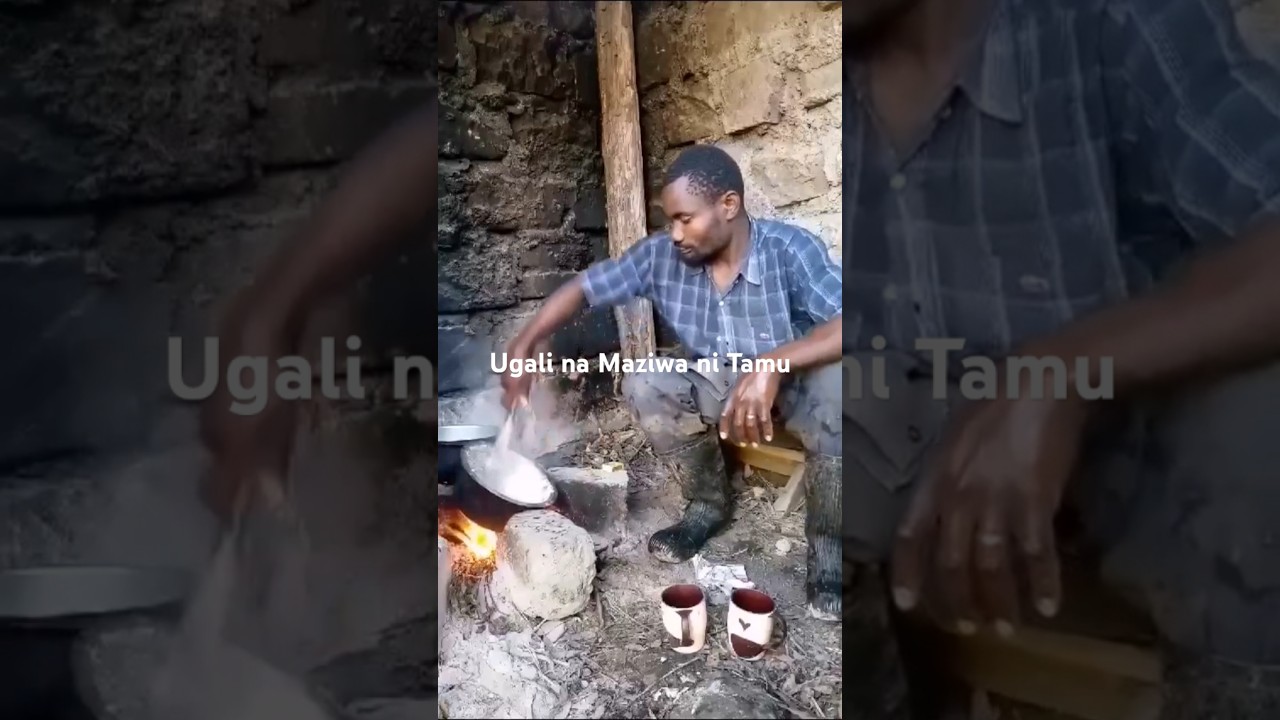 An African man cooks for himself #ugali #fufu #africanfood #milk #delicious  #cooking