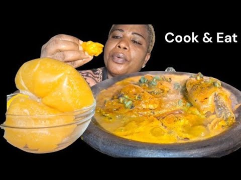 African food mukbang /Cook and  eat with me Banga soup and Starch