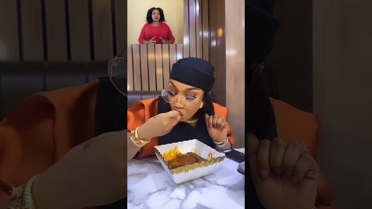 Tonto Dikeh showed fans how to enjoy Amala and Ewedu African dish