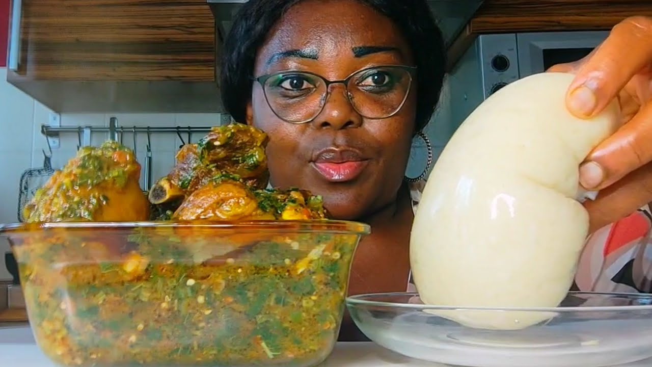 OKRA SOUP,  FUFU, GOAT MEAT MUKBANG AFRICAN FOOD