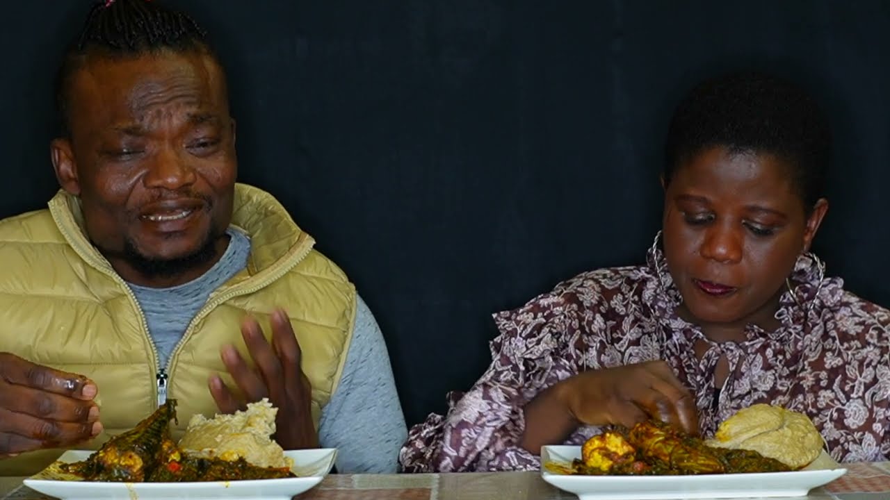 ASMR OAT FUFU AND VEGETABLES SOUP SERVED WITH FISH || AFRICAN FOOD MUKBANG