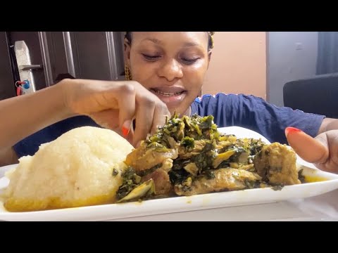 Asmr Mukbang Afang Soup With Fufu/African Food Mukbang