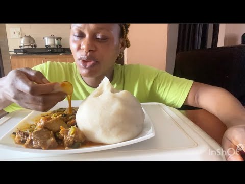 Asmr Mukbang Okro soup with Fufu / African Food Mukbang