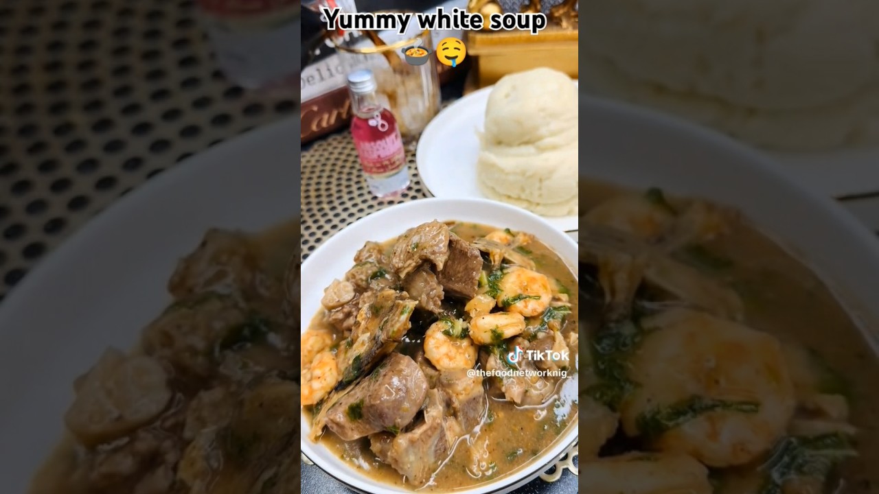 Nigeria yummy white soup with cassava fufu, African food, mukbang video,#food #streetnoodles