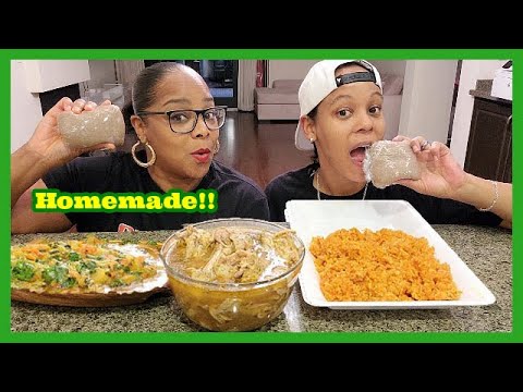 HOMEMADE AFRICAN FOOD MUKBANG, JOLLOF RICE, EFO RIRO, FUFU, CHICKEN PEPPER SOUP