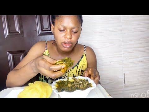 Asmr Mukbang Vegetable Soup with Plantain Fufu/African Food Mukbang