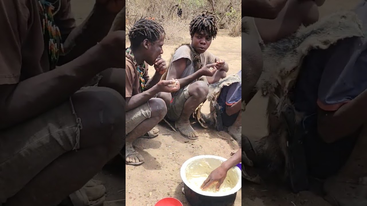 Eating the lunch in the wild with hadza hunters #hadzabe #africa #food #shortsfeed shor