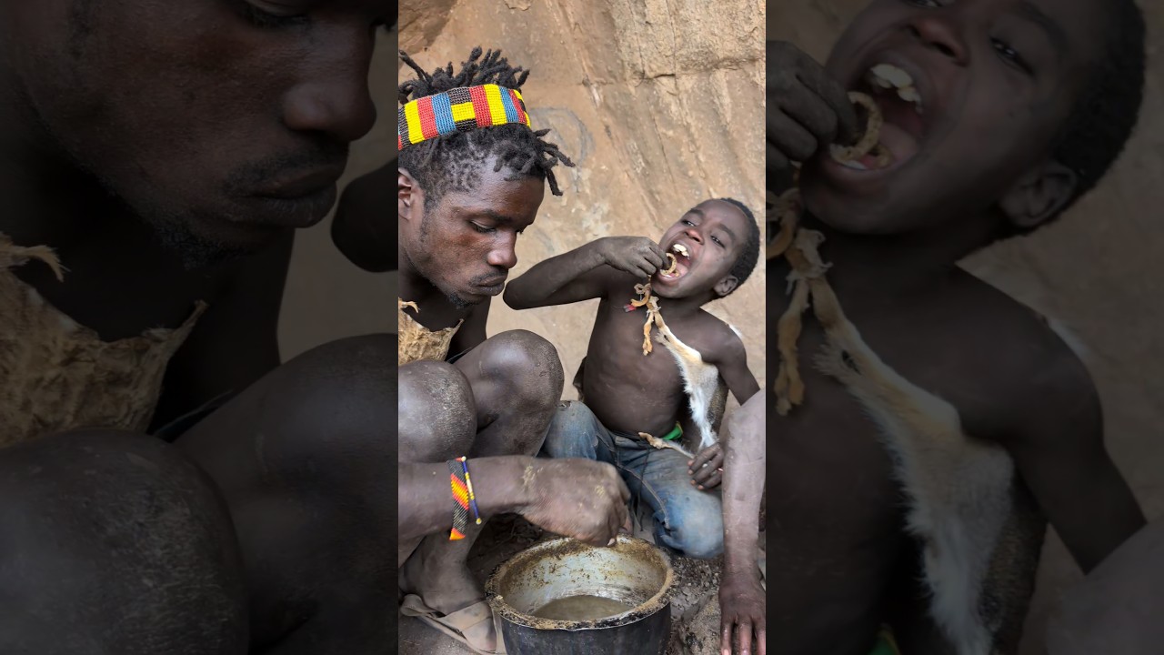 Hadzabe man feeding his boys, it’s lovely moment #hadzabetribe #food