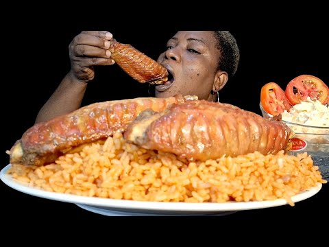 African food mukbang/ Cook and eat with me jollof rice with Turkey and salad (ASMR)