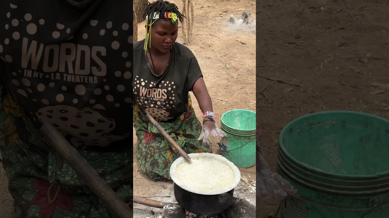 Ugali in village cooked by hadzabe woman #food