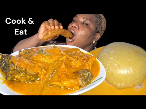 African food mukbang/ Cook and eat with me/ Owo soup and fufu mukbang ( eating Sound ASMR)