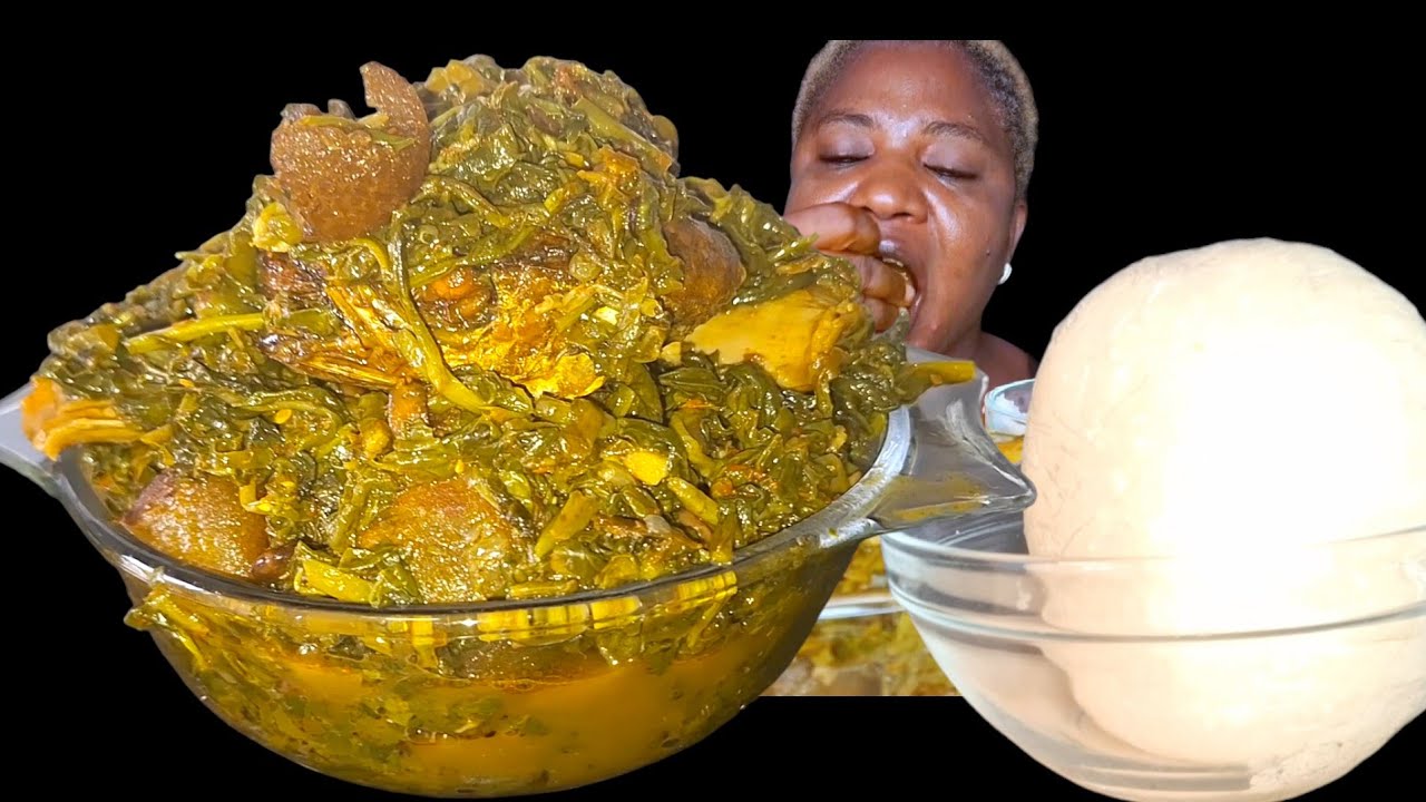 African food mukbang/ vegetablesoup and fufu eating Sound mukbang