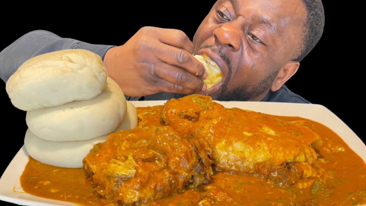 ASMR EXTREMELY SPICY FUFU WITH OGBONO SOUP AND MERLUZA FISH | AFRICAN FOOD MUKBANG