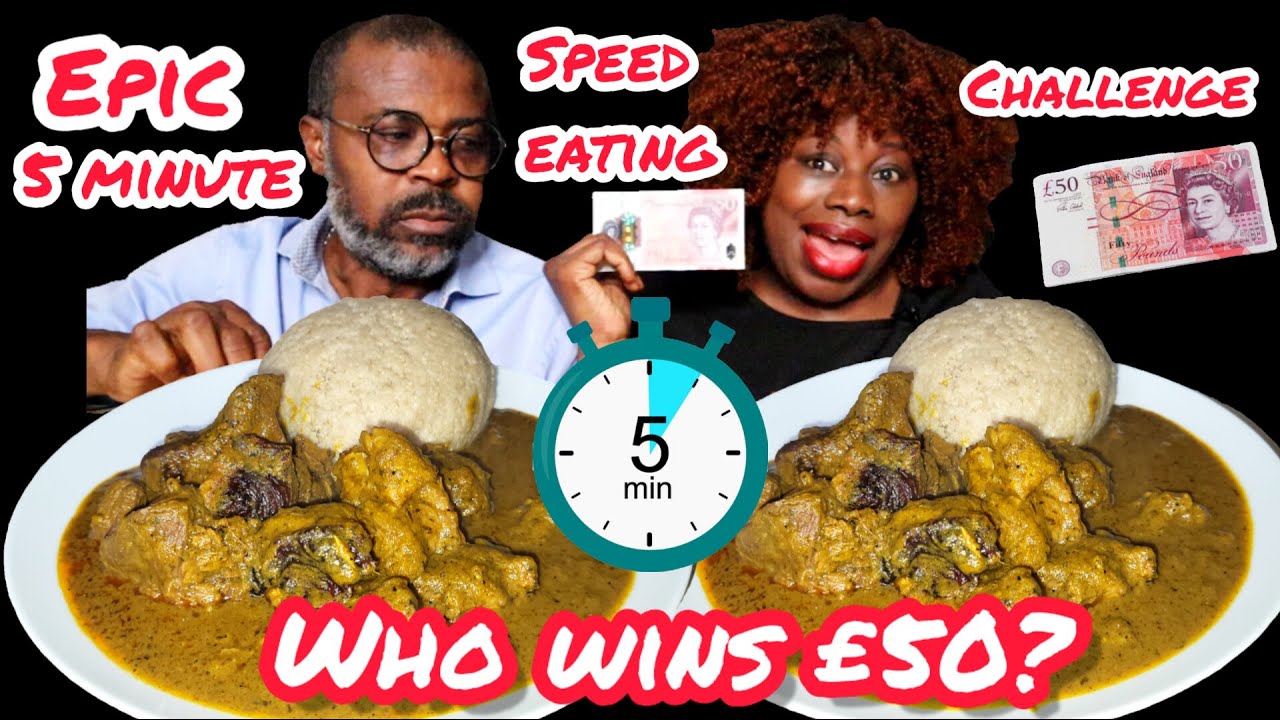 5-Minute African Food Speed Eating Challenge | Banga Soup & Fufu Mukbang | Win £50!