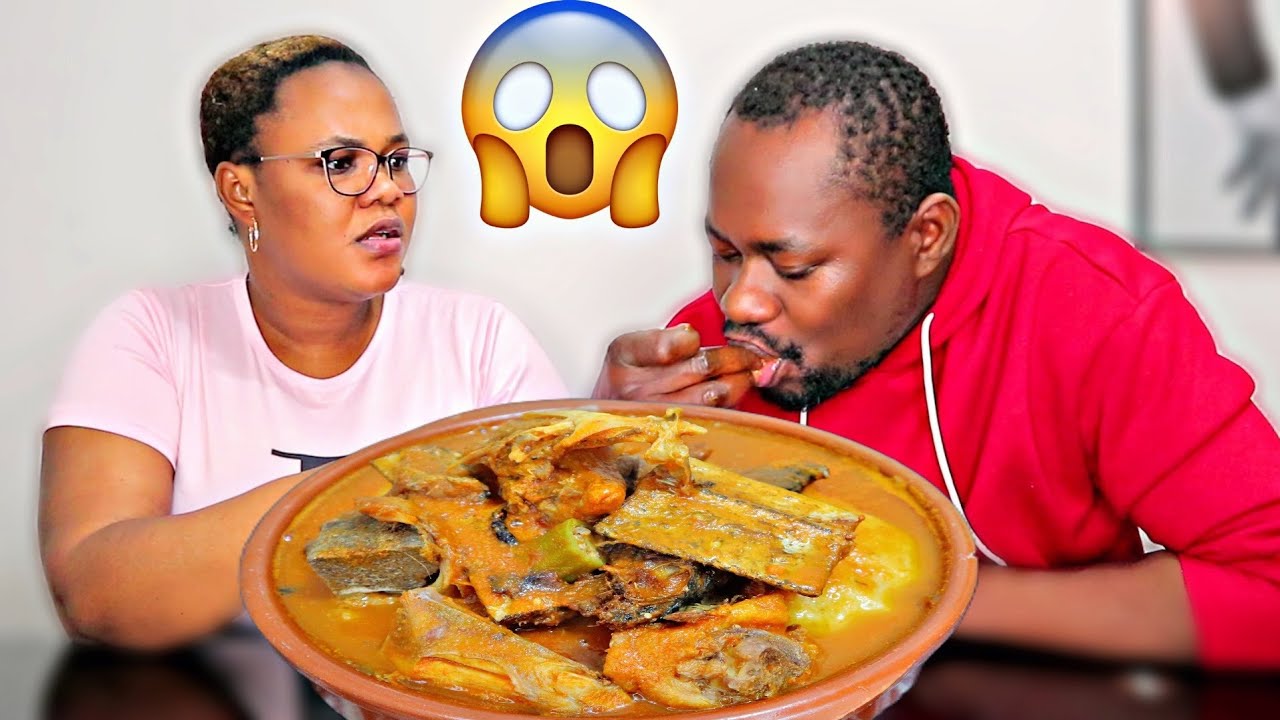 TAKING FUFU BIG BITE PRANK ON MY WIFE, AFRICAN FOOD MUKBANG,FUFU WITH LIGHT SOUP MUKBANG