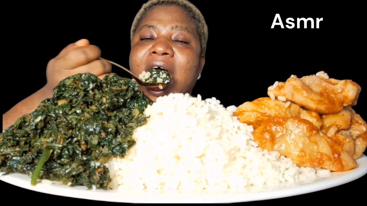 African food mukbang/ rice and vegetables stew with chicken, (eating Sound ASMR)