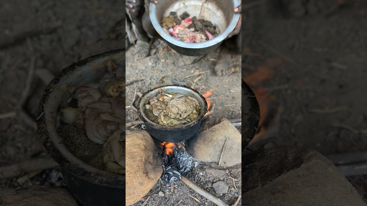 Hadzabe boys at home preparing a Soup for a breakfast #hadzabetribe #food #villagelife