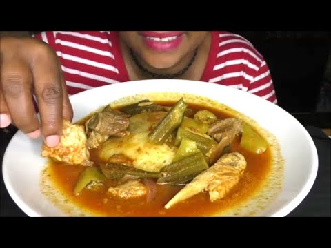 ASMR SPICY GOAT MEAT/OKRA STEW & FUFU/Delicious African food MUKBANG