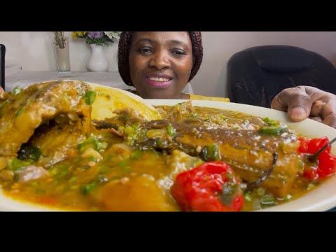 African Food mukbang/ okra soup with fufu / eating show/ eating sounds