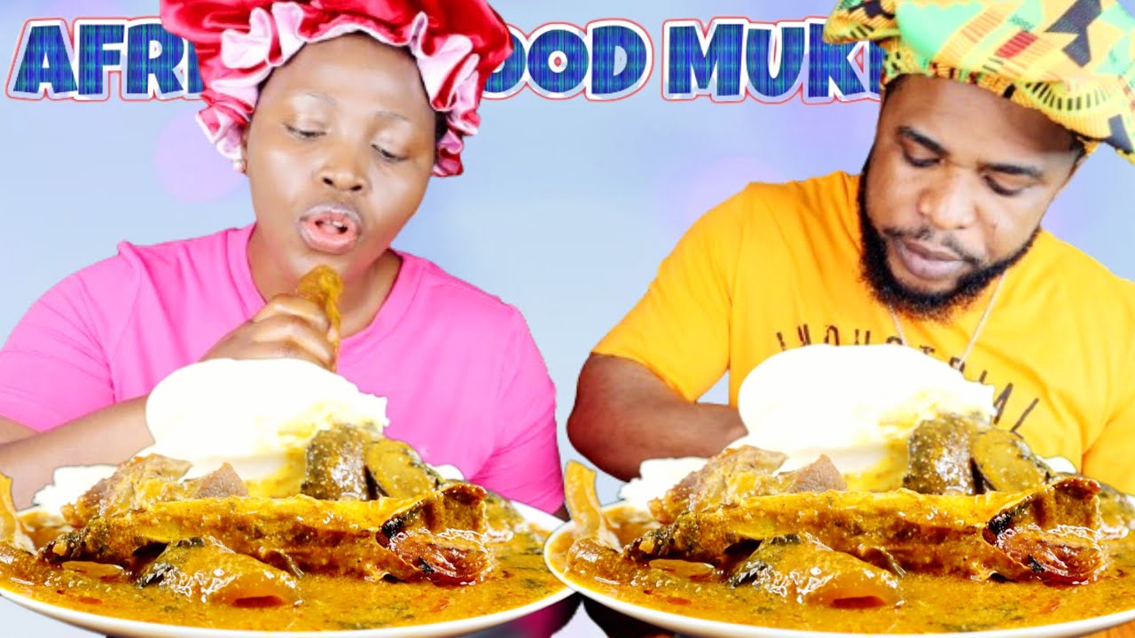 ASMR MUKBANG OGBONO SOUP WITH ASSORTED MEAT AND YAM FUFU AFRICAN FOOD